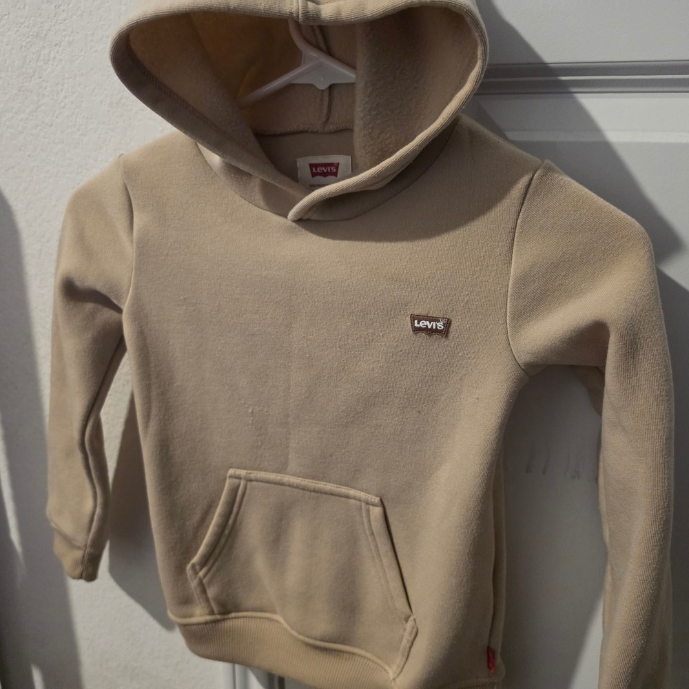 Levis Kids Tan Beige Pullover Hoodie Sweatshirt Size 4T Batwing Logo Patch